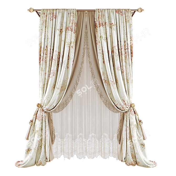 Modern Curtain Set, High Quality 3D model image 1