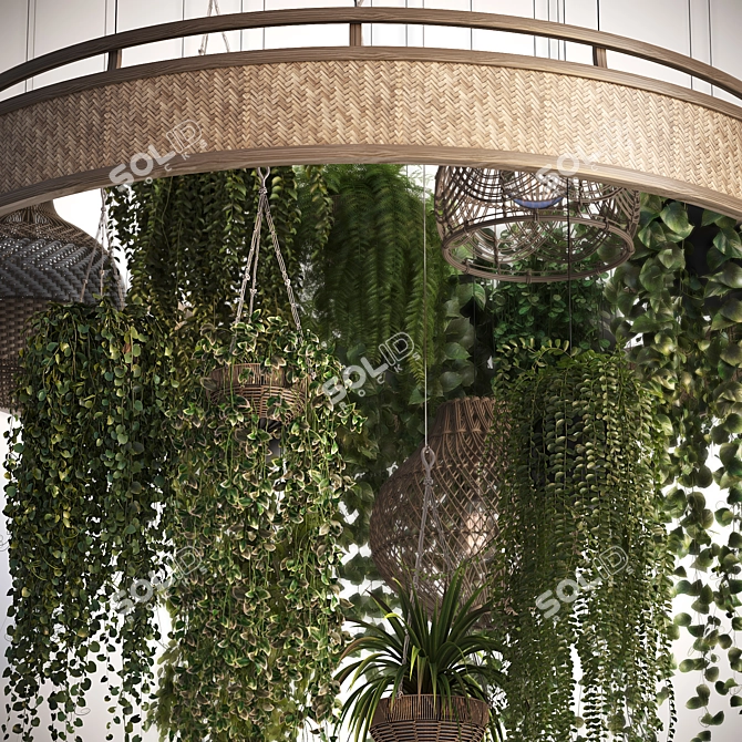 Title: Rattan Pendant Lights with Plants 3D model image 2