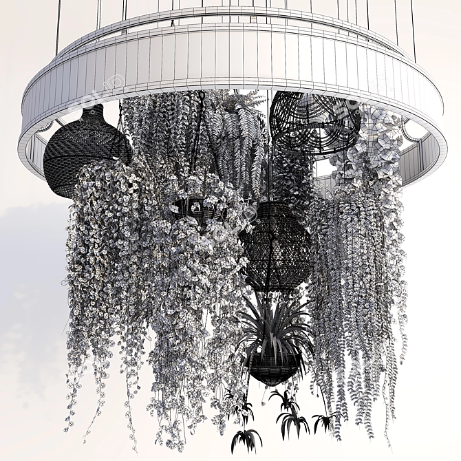 Title: Rattan Pendant Lights with Plants 3D model image 3