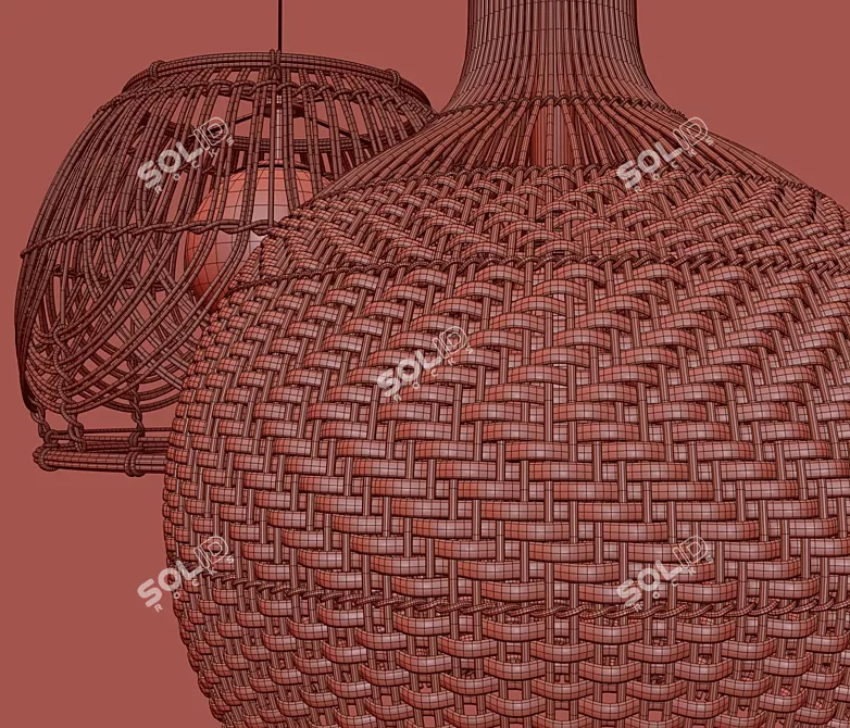 Title: Rattan Pendant Lights with Plants 3D model image 9