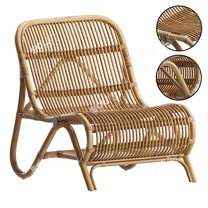 Modern Rattan Lounge Chair 3D model image 1