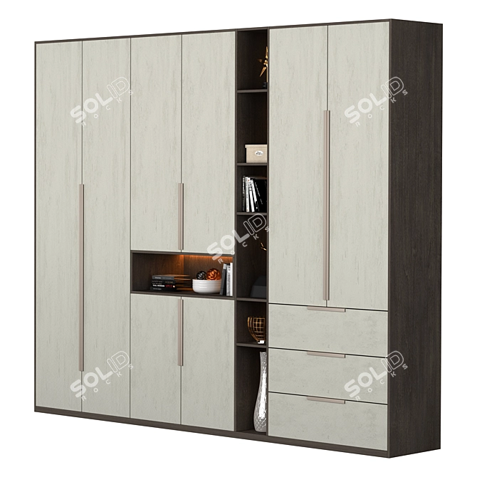 3-Door Open Wardrobe Set 3D model image 3