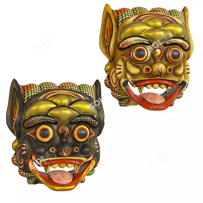 Balinese Barong Mask Headpiece 3D model image 1