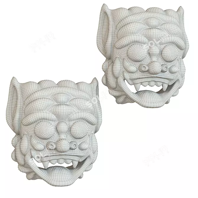 Balinese Barong Mask Headpiece 3D model image 2