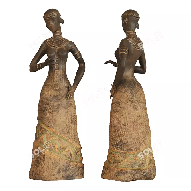 African Lady Statue Sculpture 3D model image 1