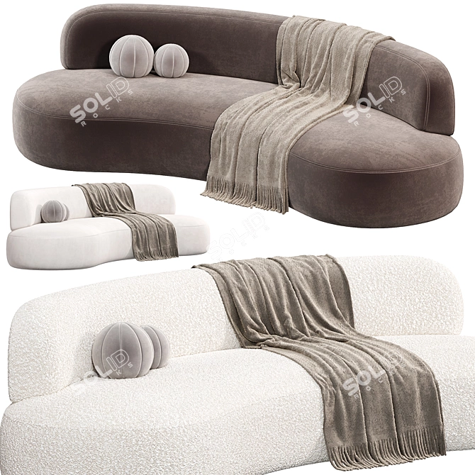 Elegant Curved 4-Seater Sofa 3D model image 1