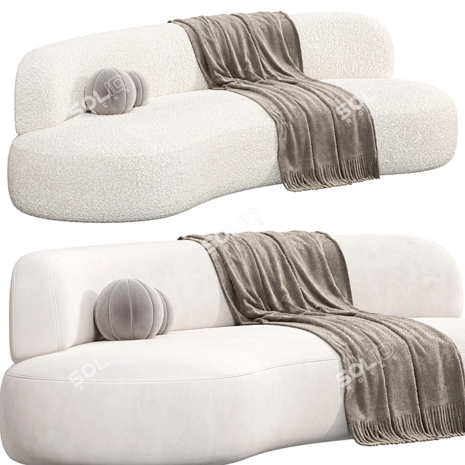 Elegant Curved 4-Seater Sofa 3D model image 2