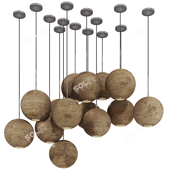 Clustered Wooden Chandelier Light 3D model image 1