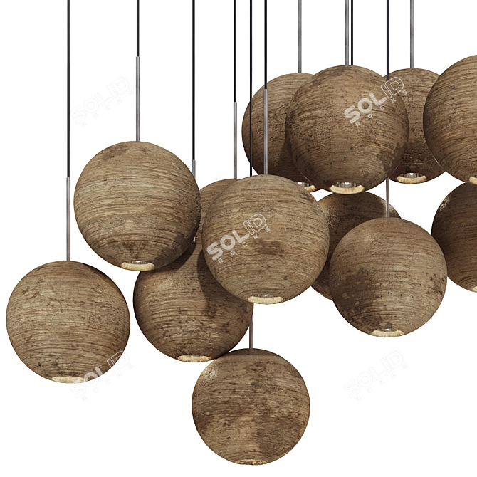 Clustered Wooden Chandelier Light 3D model image 2