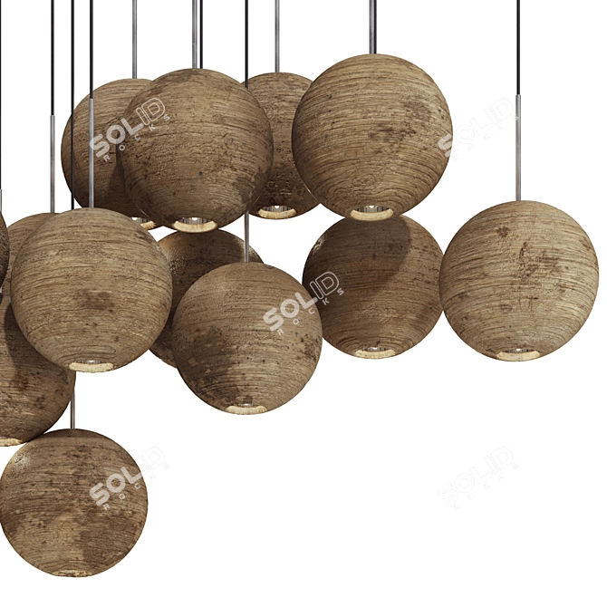 Clustered Wooden Chandelier Light 3D model image 3