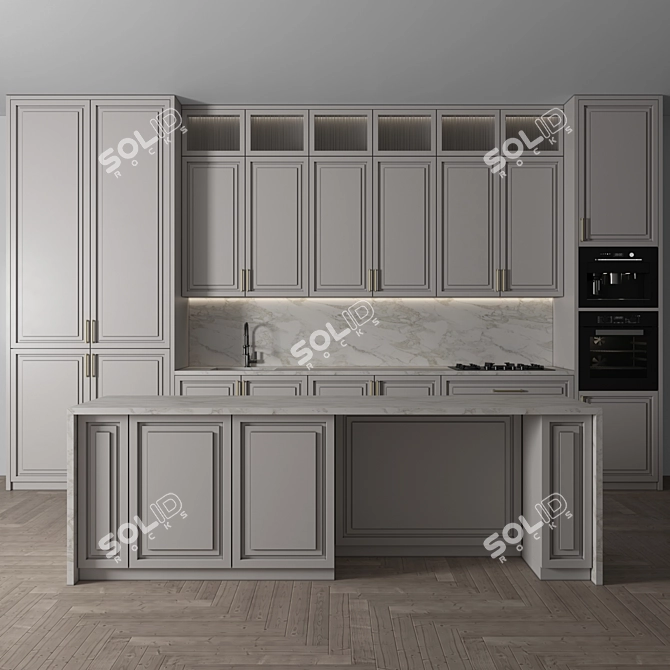 Modern Neoclassic Kitchen Set with Appliances 3D model image 1