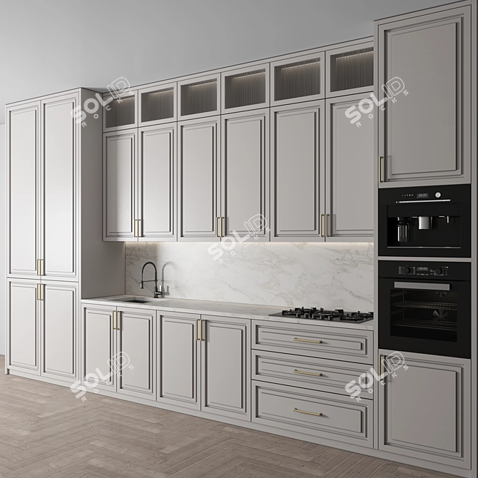 Modern Neoclassic Kitchen Set with Appliances 3D model image 2