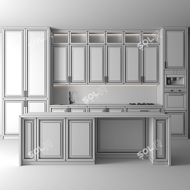 Modern Neoclassic Kitchen Set with Appliances 3D model image 7