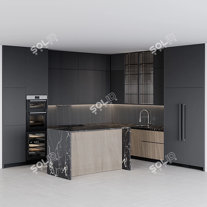 Adjustable Modern Kitchen Unit 3D model image 1