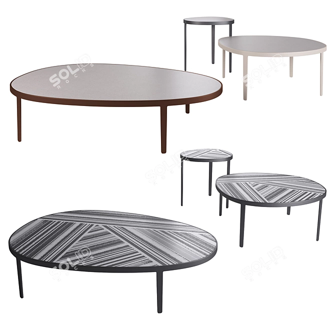 Elegant Metal and Stone Coffee Table 3D model image 1