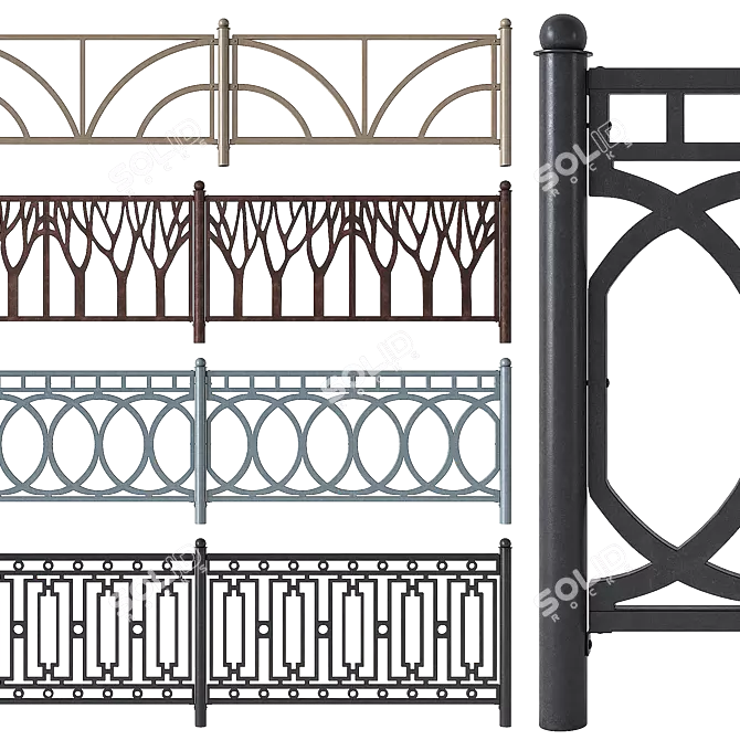 Pedestrian Fencing Set 1 3D model image 1