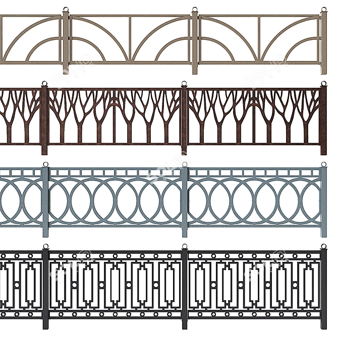 Pedestrian Fencing Set 1 3D model image 2