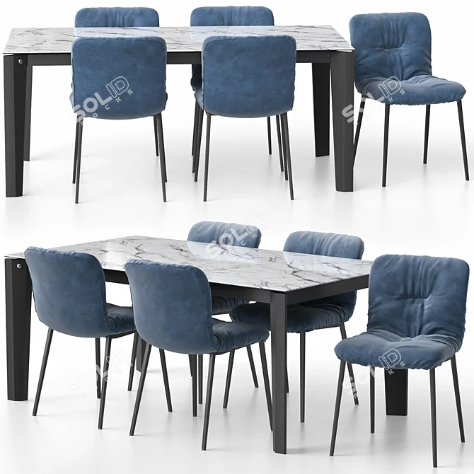 Customizable Modern Annie Chair & Alpha Table Set 3D model image 2
