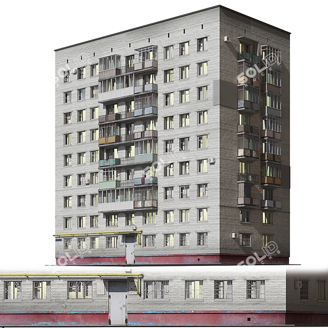 Modern Nine-Story Residential Building 3D model image 2