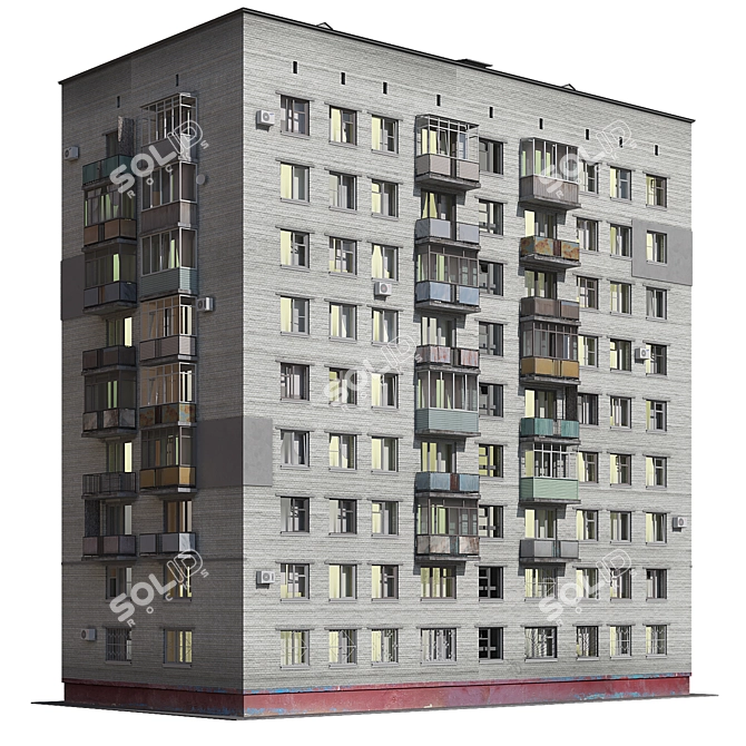 Modern Nine-Story Residential Building 3D model image 4