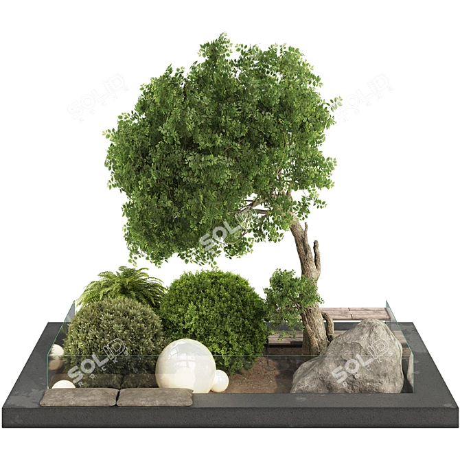 Lush Garden Tree & Bush Set 3D model image 8