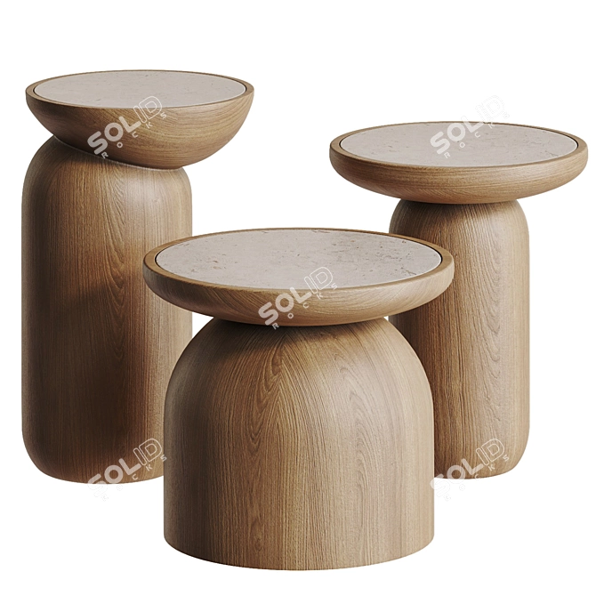 Contemporary Oak Limestone Side Table 3D model image 1