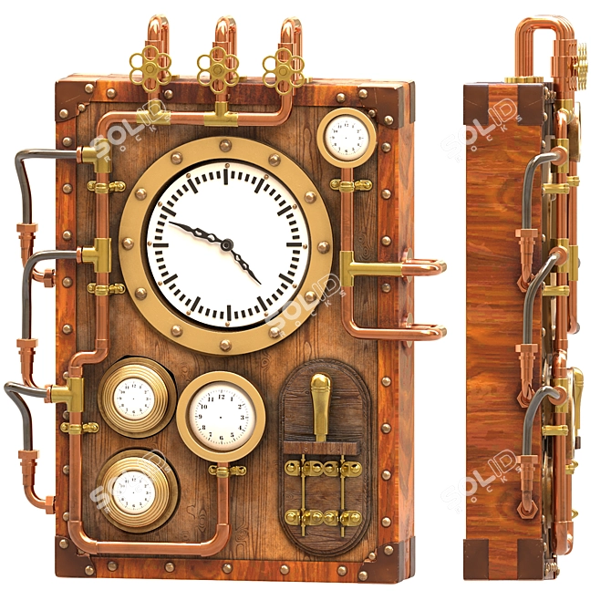 Vintage Industrial Steampunk Wall Clock 3D model image 2