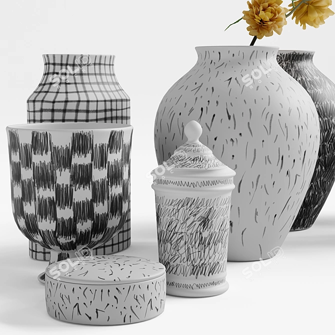 Contemporary Vases Set with Versatile Materials 3D model image 2