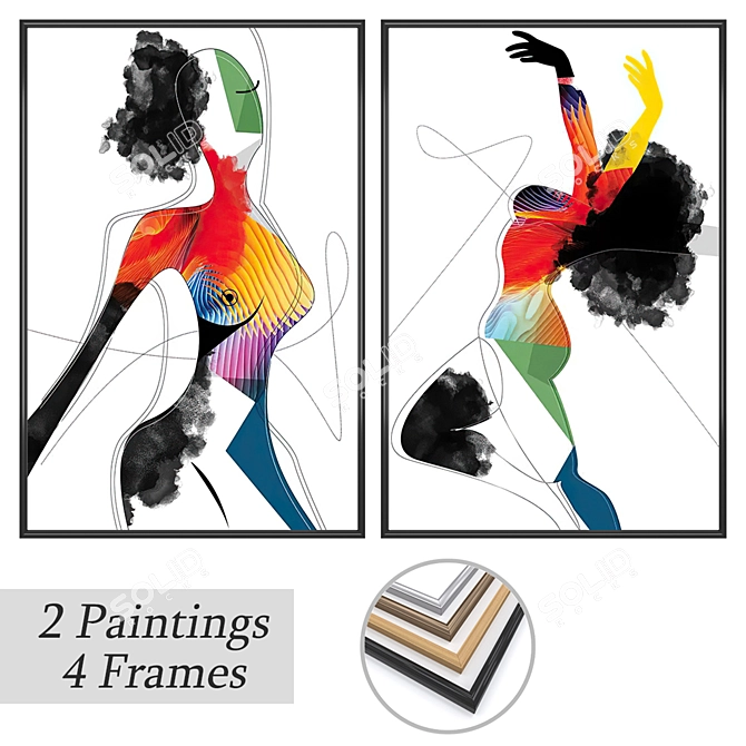 Art Set with Varied Frames 3D model image 1