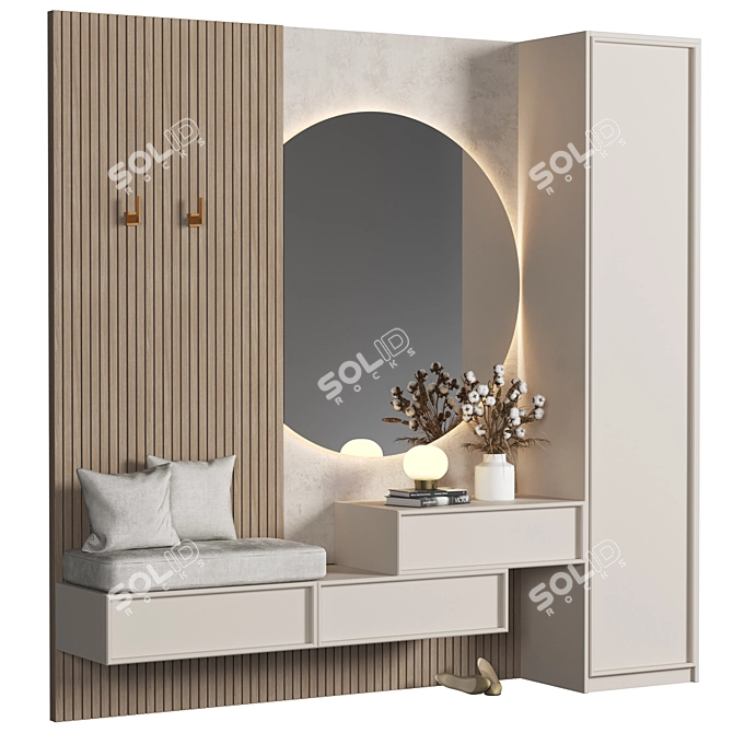 Modern Wood Hallway Organizer Shelf 3D model image 2