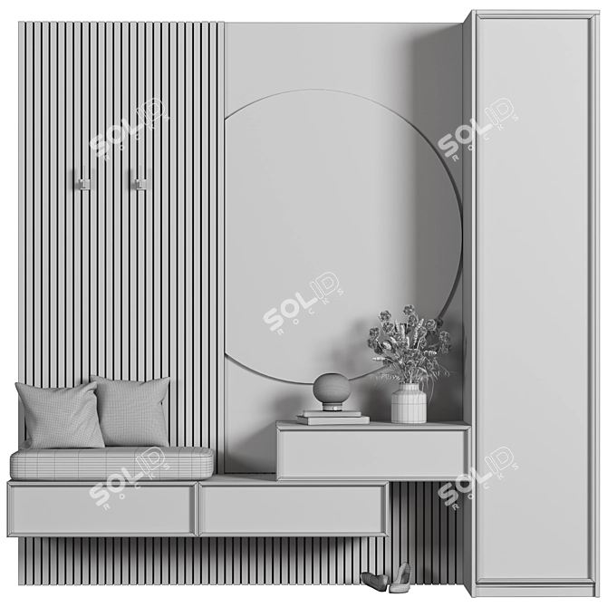 Modern Wood Hallway Organizer Shelf 3D model image 4