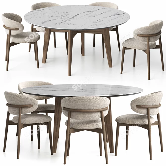 Customizable Wood Chair and Circular Table Set 3D model image 1