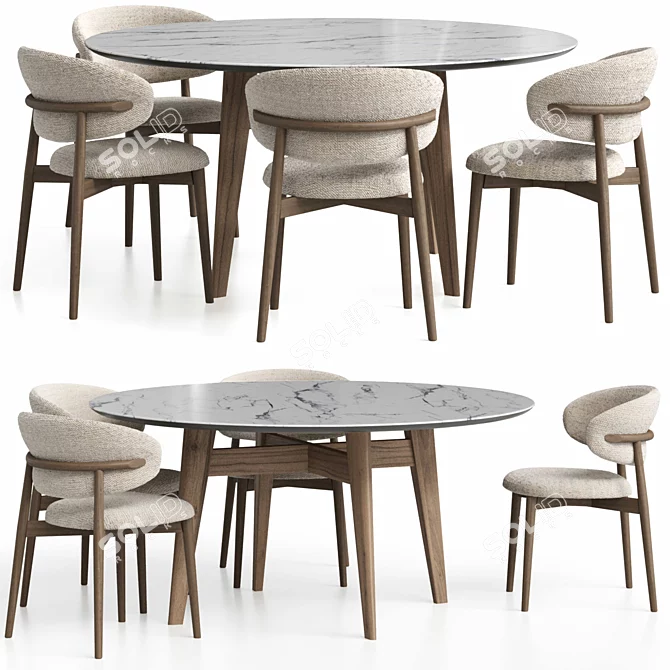 Customizable Wood Chair and Circular Table Set 3D model image 2