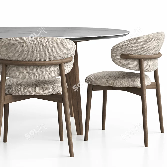 Customizable Wood Chair and Circular Table Set 3D model image 4