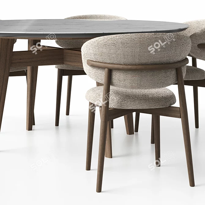 Customizable Wood Chair and Circular Table Set 3D model image 5