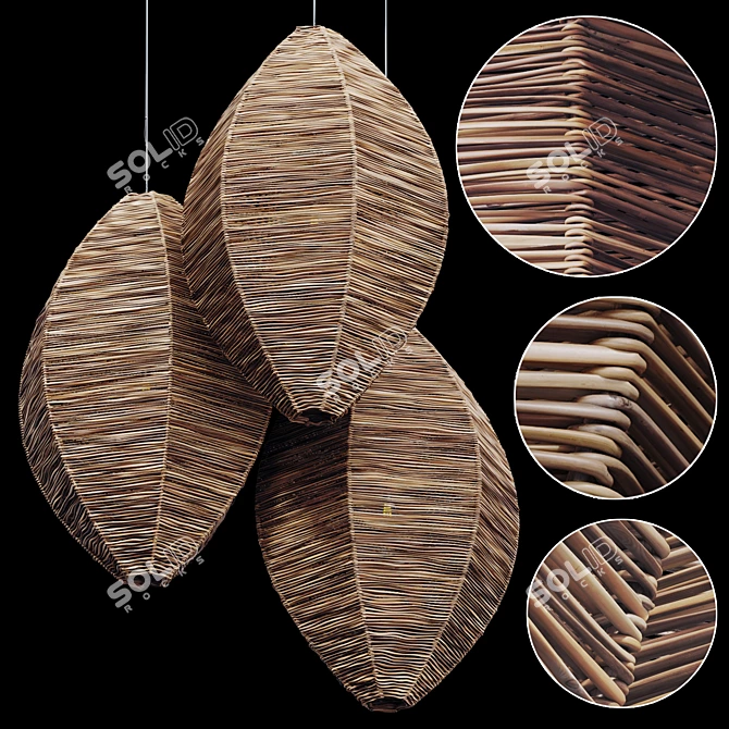 Modern Wicker Lamp Set Bundle 3D model image 1