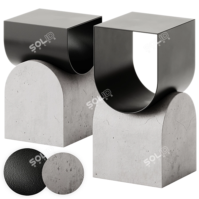 Modern Metal & Concrete Magazine Rack 3D model image 1