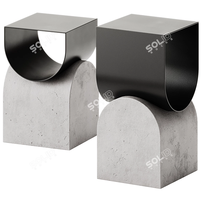 Modern Metal & Concrete Magazine Rack 3D model image 2