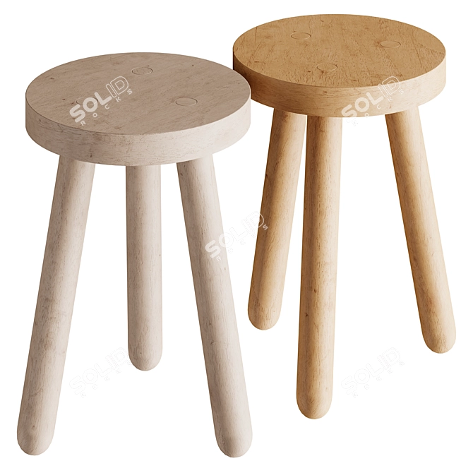 Oak Stool One, Modern Design 3D model image 1