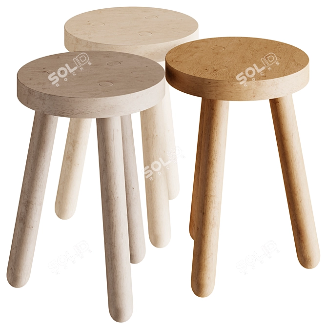 Oak Stool One, Modern Design 3D model image 2