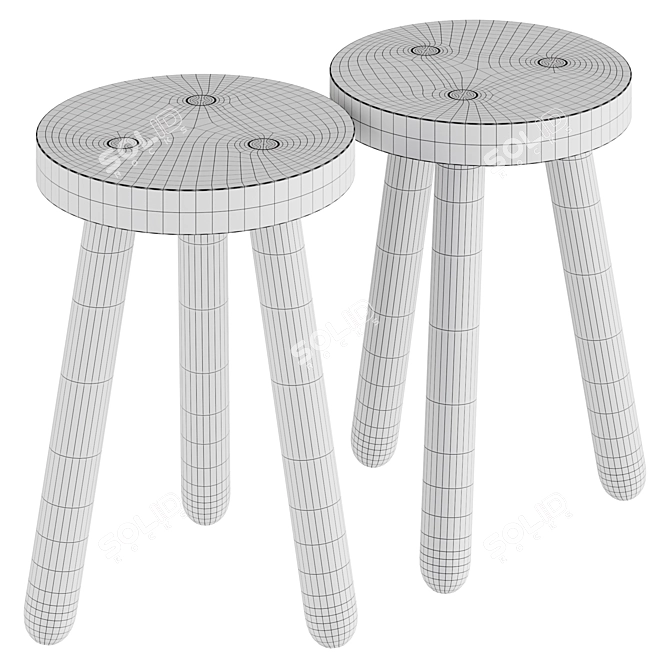 Oak Stool One, Modern Design 3D model image 3