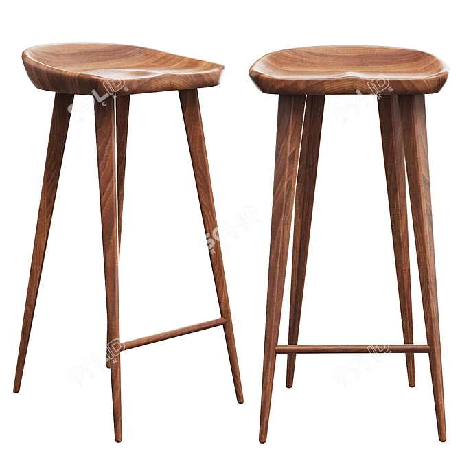 Elegant Walnut Bar Stool 3D model image 1