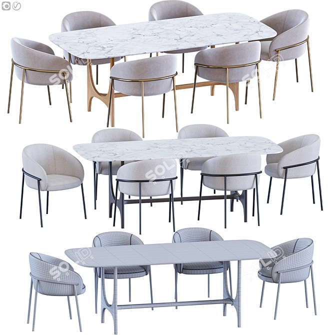  Modern Marble Dining Set 3D model image 6