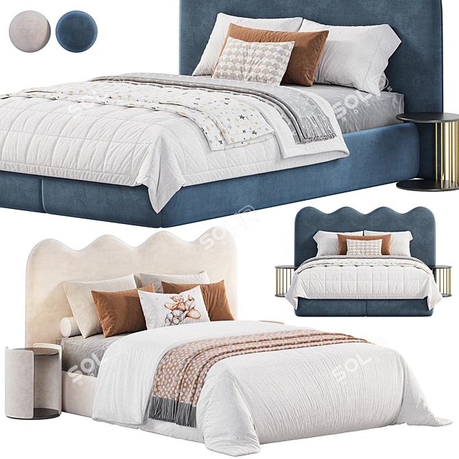 Modern Beatrix Headboard Queen Bed 3D model image 1