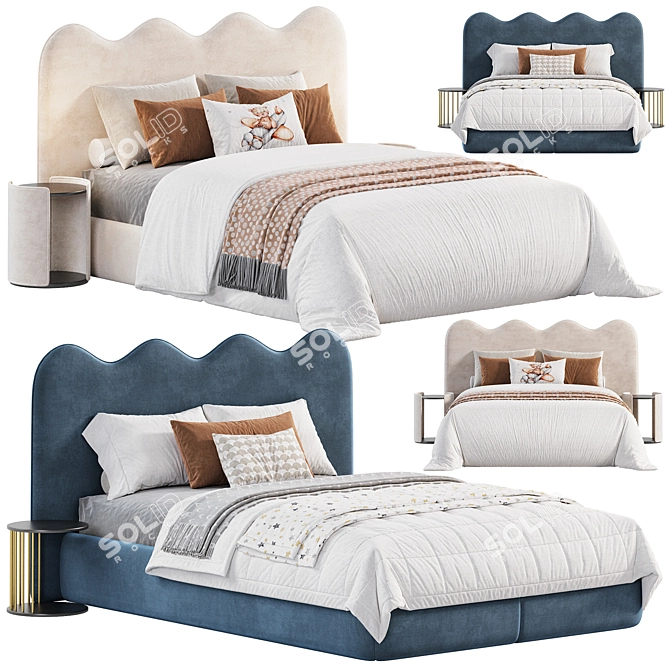 Modern Beatrix Headboard Queen Bed 3D model image 2