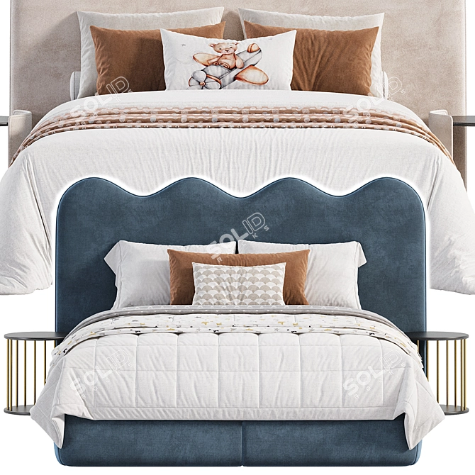 Modern Beatrix Headboard Queen Bed 3D model image 4