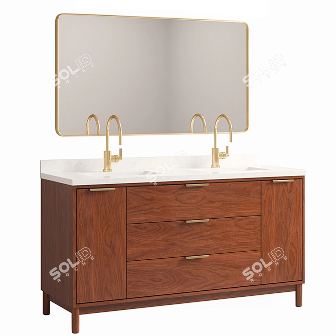 Walnut Double Vanity Set 3D model image 1