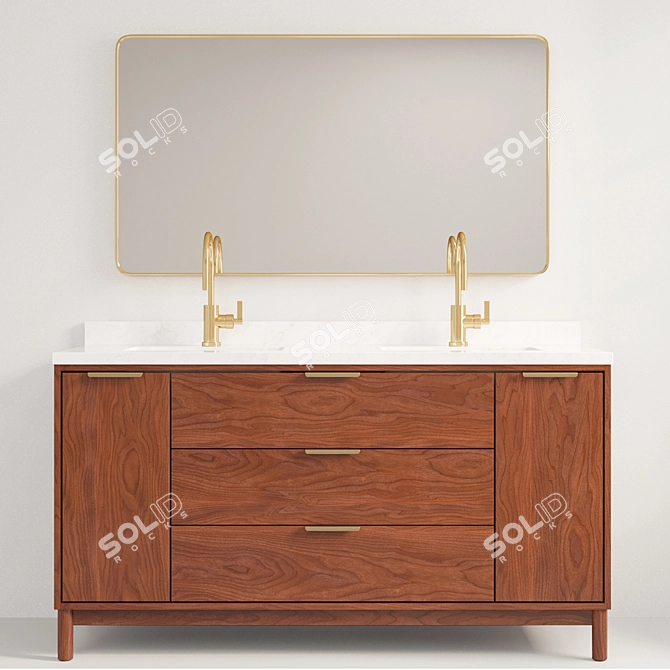 Walnut Double Vanity Set 3D model image 3