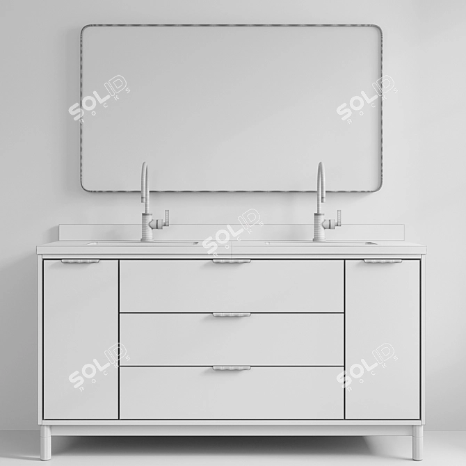 Walnut Double Vanity Set 3D model image 5