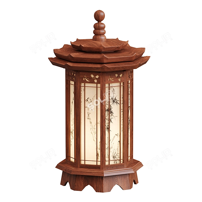 Handcrafted Carved Wood Lamp 3D model image 1